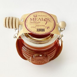 Melodou Blossom Honey Glass Jar With Wooden Honey Dipper 450g